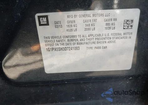 2013 Chevrolet Cruze Ls Auto from USA, damaged, VIN 1G1PA5SH3D7241083